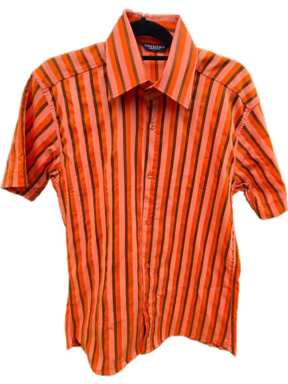 IntClas Orange Peach Striped Stretch Short Sleeve Rockabilly Hipster Shirt L